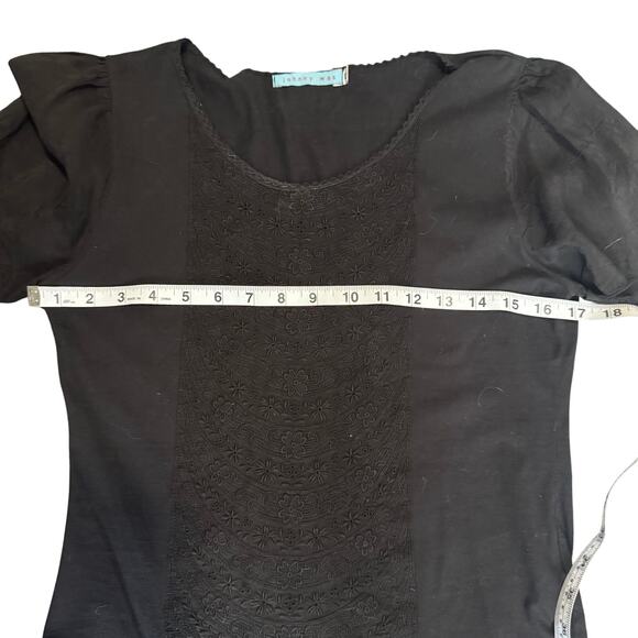 JOHNNY WAS Vintage Cotton Black Shirt Embroidery Panel down front in Sz S - Picture 5 of 8